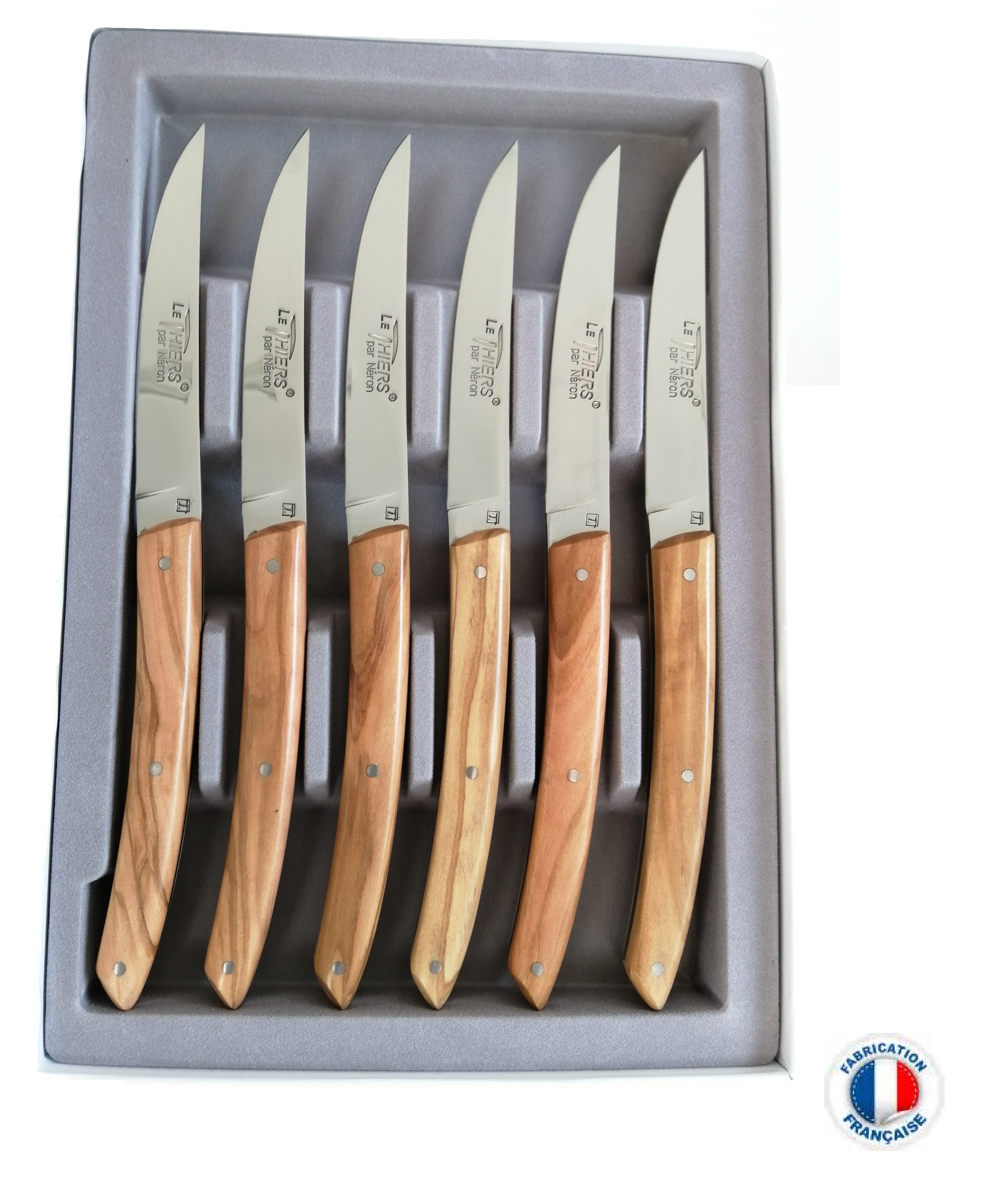 Coffret 6 couteaux de table 21cm Le Thiers manche olivier AU SABOT