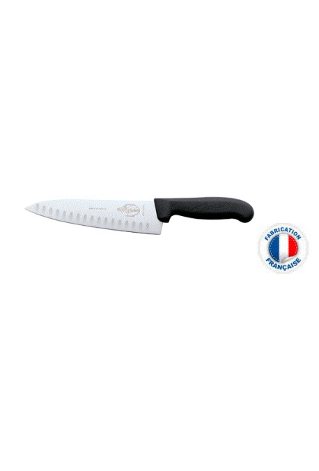 Couteau 1/2 chef lame 20cm alévolée manche surmoulé NOIR Poids : 0.450 kg